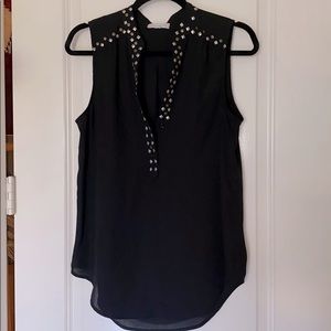 Flowy semi-sheer black sleeveless top w rivets | M